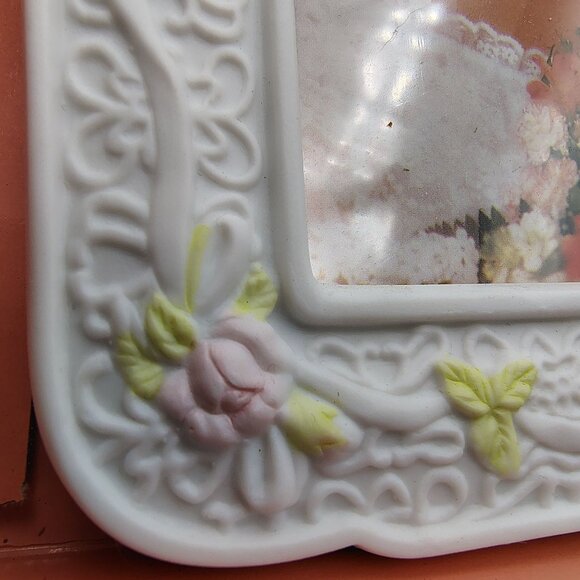 Wedding Day Photo Frame 3.5x5 Bride Picture White Ceramic Bells Flowers 1989 - Picture 11 of 14